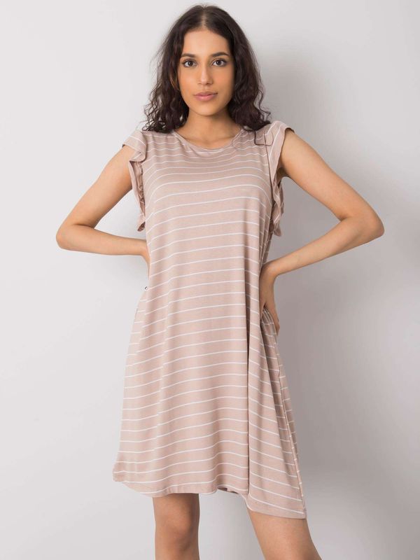 Fashionhunters RUE PARIS Beige casual dress