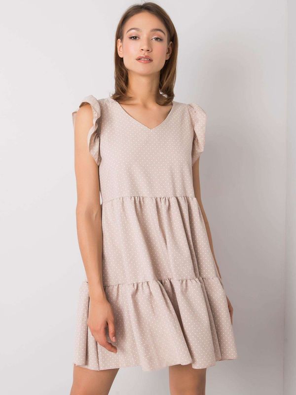 Fashionhunters RUE PARIS Beige polka dot dress with frill