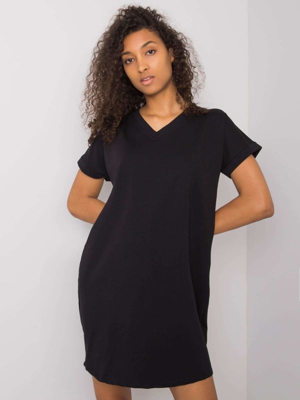 Fashionhunters RUE PARIS Black cotton dress for women
