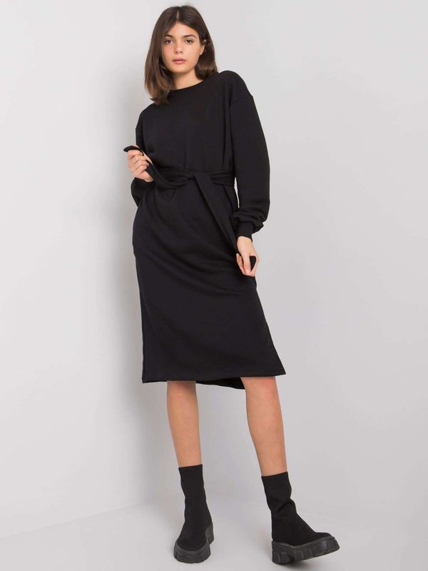 Fashionhunters RUE PARIS Black cotton dress with tie