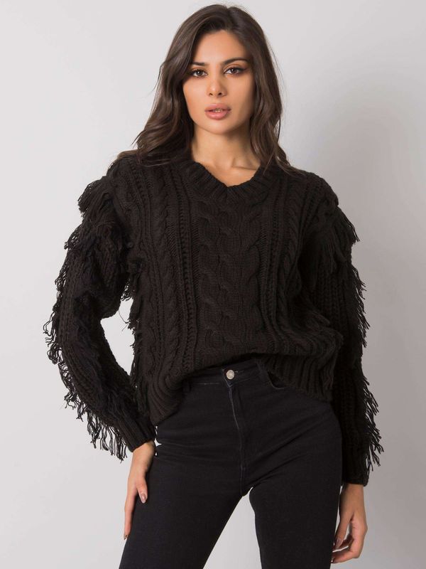 Fashionhunters RUE PARIS Black sweater with fringe