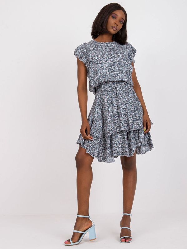 Fashionhunters RUE PARIS blue flowing minidress with frills