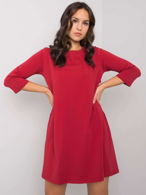 Fashionhunters RUE PARIS Burgundy dress with lace insert