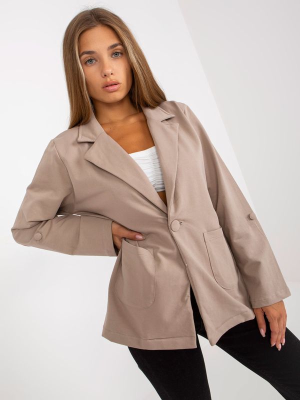 Fashionhunters RUE PARIS dark beige tracksuit jacket with pockets