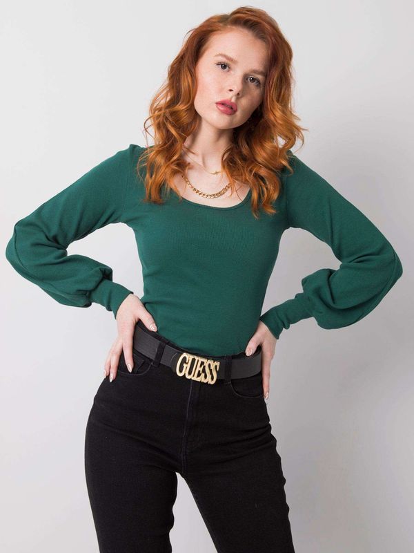 Fashionhunters RUE PARIS Dark green cotton blouse