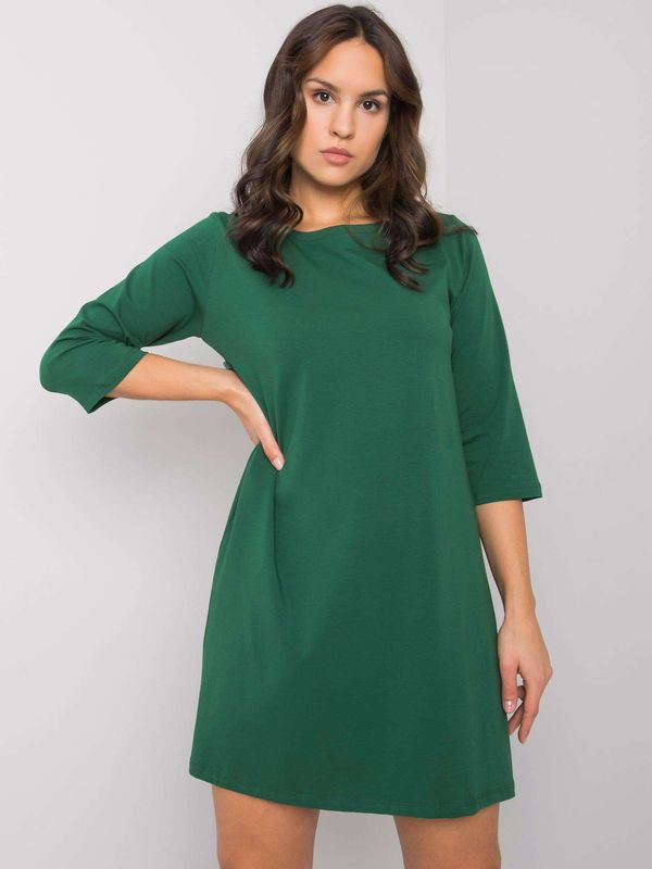 Fashionhunters RUE PARIS Dark green dress with lace insert