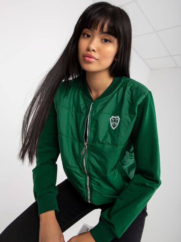 Fashionhunters RUE PARIS dark green quilted bomber sweatshirt with pockets