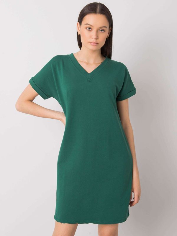 Fashionhunters RUE PARIS Dark green women's cotton dress