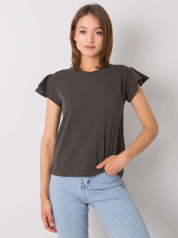 Fashionhunters RUE PARIS Dark khaki cotton blouse