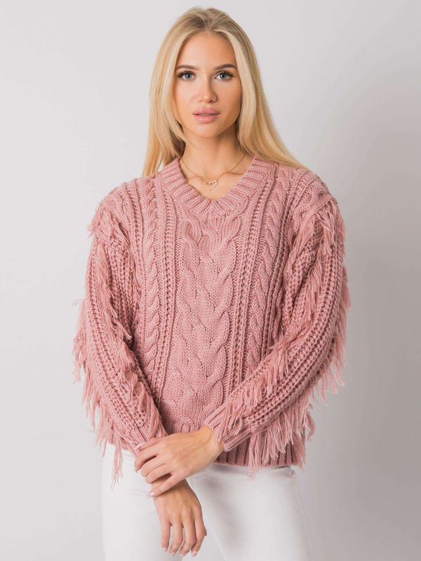 Fashionhunters RUE PARIS Dirty pink sweater with fringe