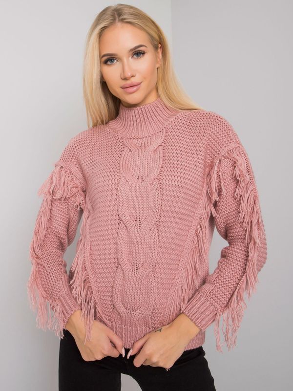 Fashionhunters RUE PARIS Dusty pink turtleneck with fringe