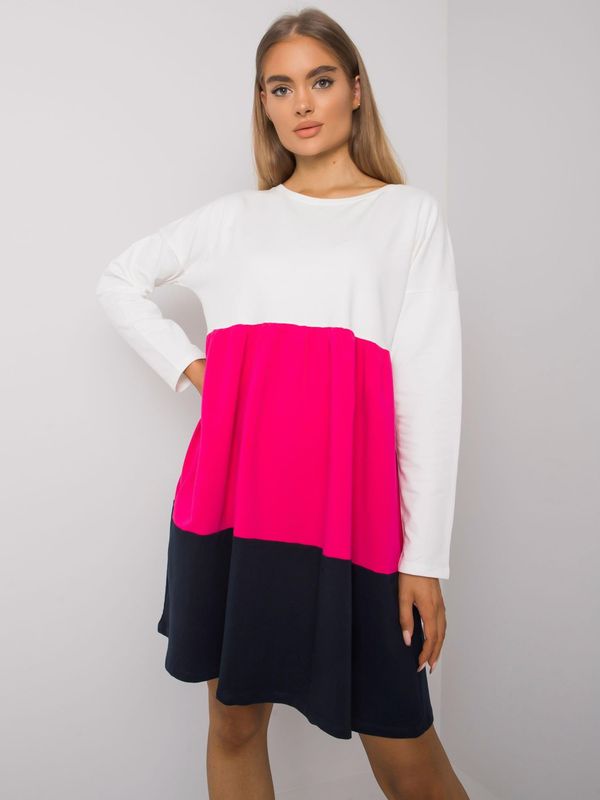 Fashionhunters RUE PARIS Ecru-fuchsia cotton dress