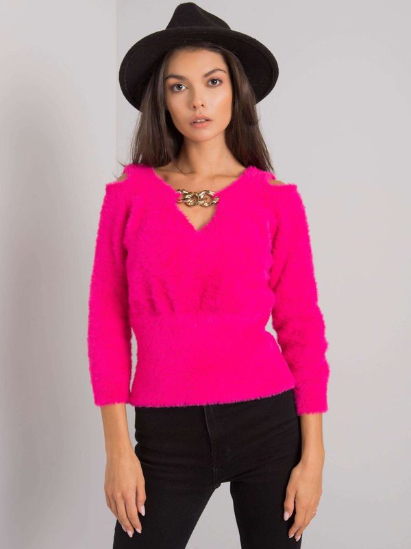 Fashionhunters RUE PARIS Fuchsia sweater with triangular neckline