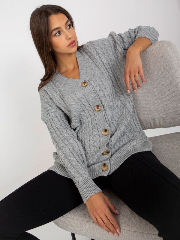 Fashionhunters RUE PARIS grey cardigan with braids