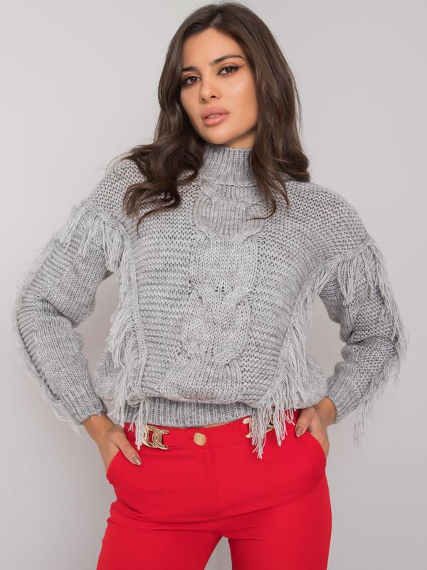 Fashionhunters RUE PARIS Grey turtleneck with fringe