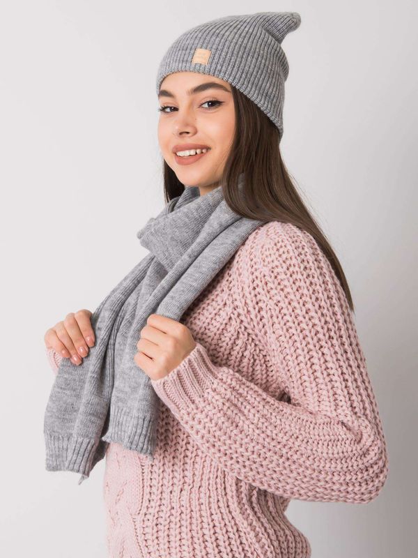 Fashionhunters RUE PARIS Grey winter set with hat and scarf