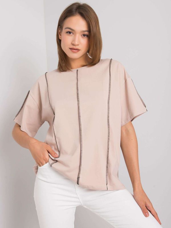 Fashionhunters RUE PARIS Lady's beige cotton blouse