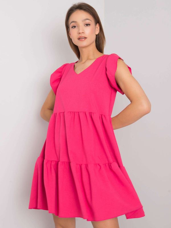 Fashionhunters RUE PARIS Pink dress with ruffles