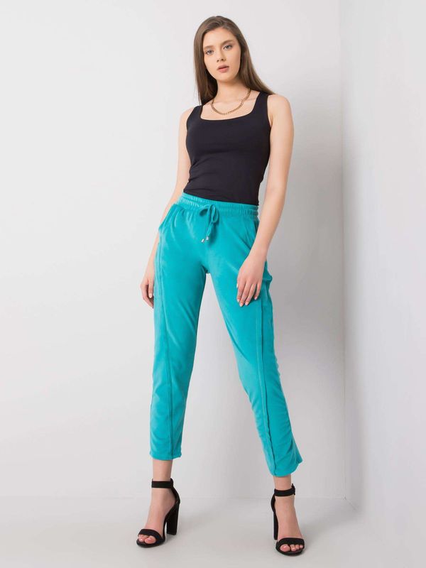 Fashionhunters RUE PARIS Turquoise velour trousers