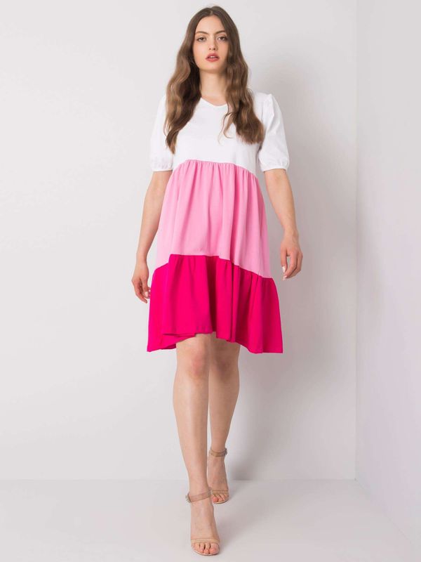 Fashionhunters RUE PARIS White and pink cotton dress