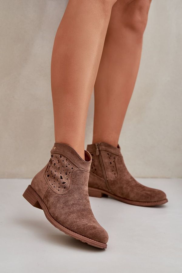 S. BARSKI S. BARSKI Ladies Perforated Ankle Boots On Flat Heel S.Barski