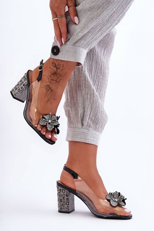 S. BARSKI S. BARSKI Stylish Embellished Transparent Black Sandals SBarski