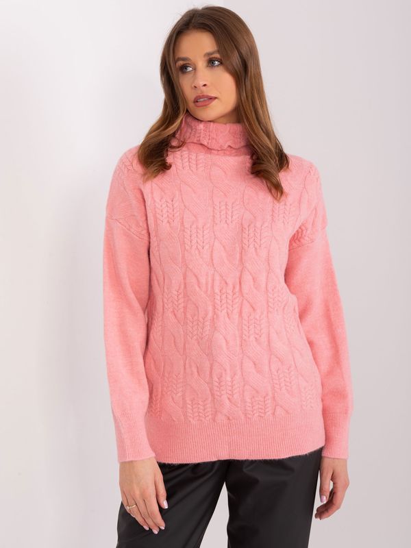 Fashionhunters Salmon turtleneck with zip ties