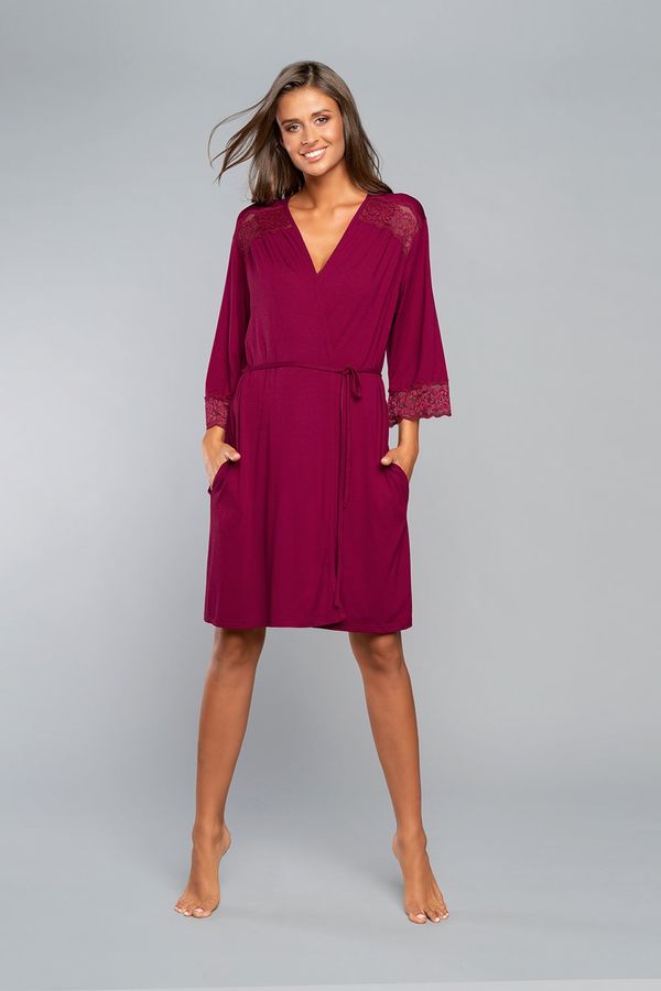 Italian Fashion Samaria bathrobe with 3/4 sleeves - burgundy