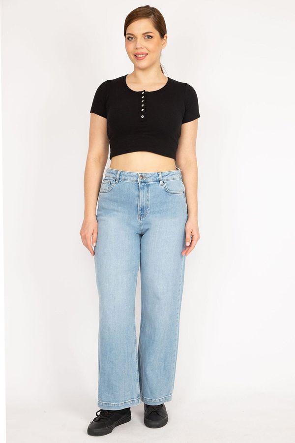 Şans Şans Women's Blue Large Size 5 Pockets Lycra Free Jeans