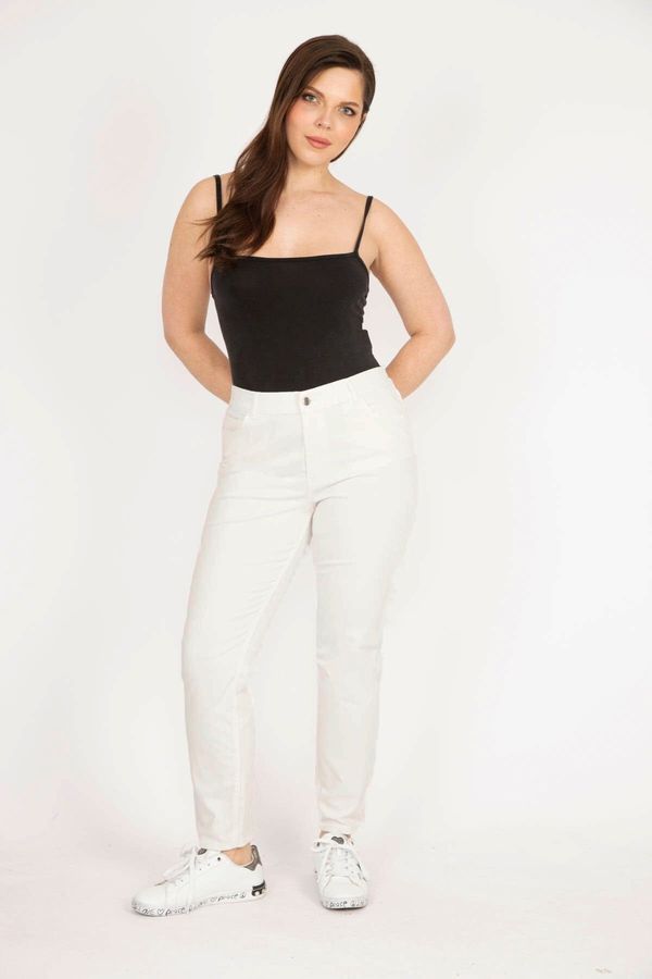 Şans Şans Women's Bone Large Size Side Belt Elastic Lycra 5 Pocket Jeans