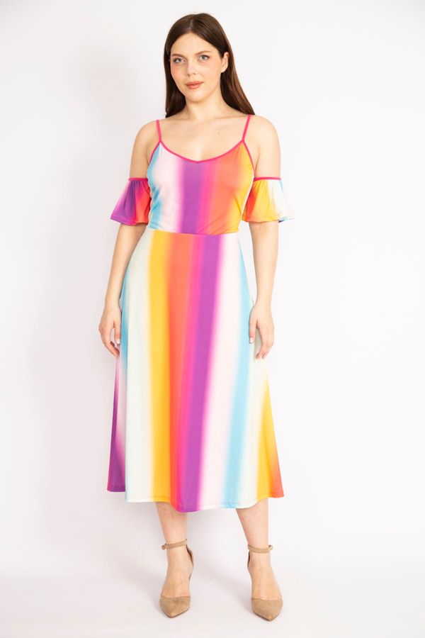 Şans Şans Women's Colorful Large Size Collar Elastic Strap Length Adjustable Colorful Dress