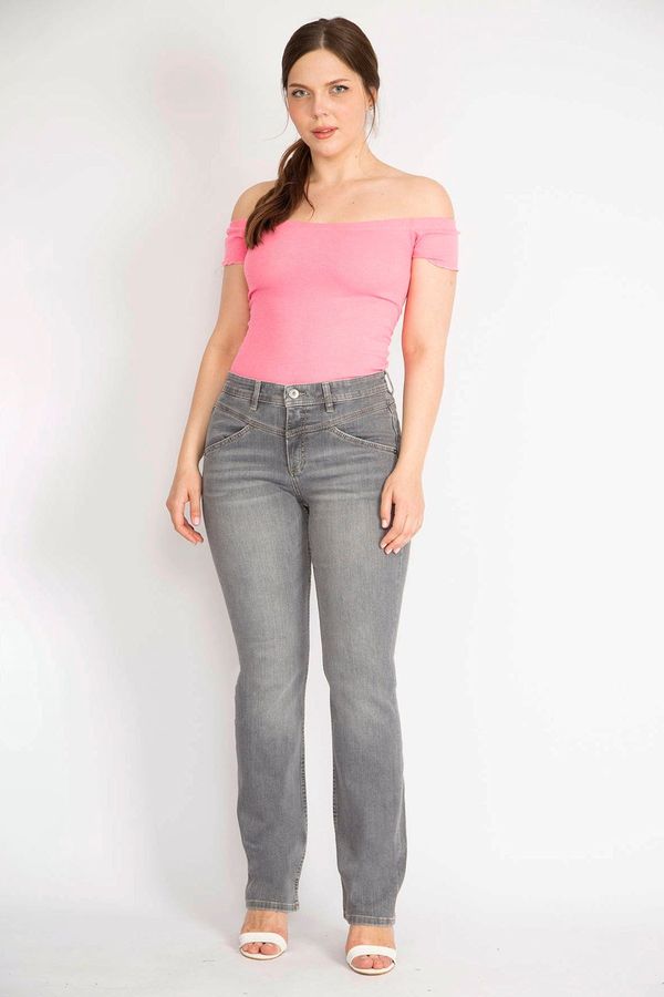 Şans Şans Women's Gray Large Size 5 Pocket Jeans