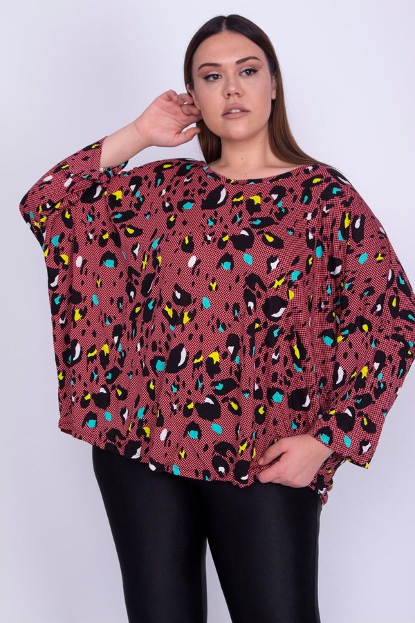 Şans Şans Women's Large Size Colorful Comfortable Cut Bat Sleeve Patterned Tunic