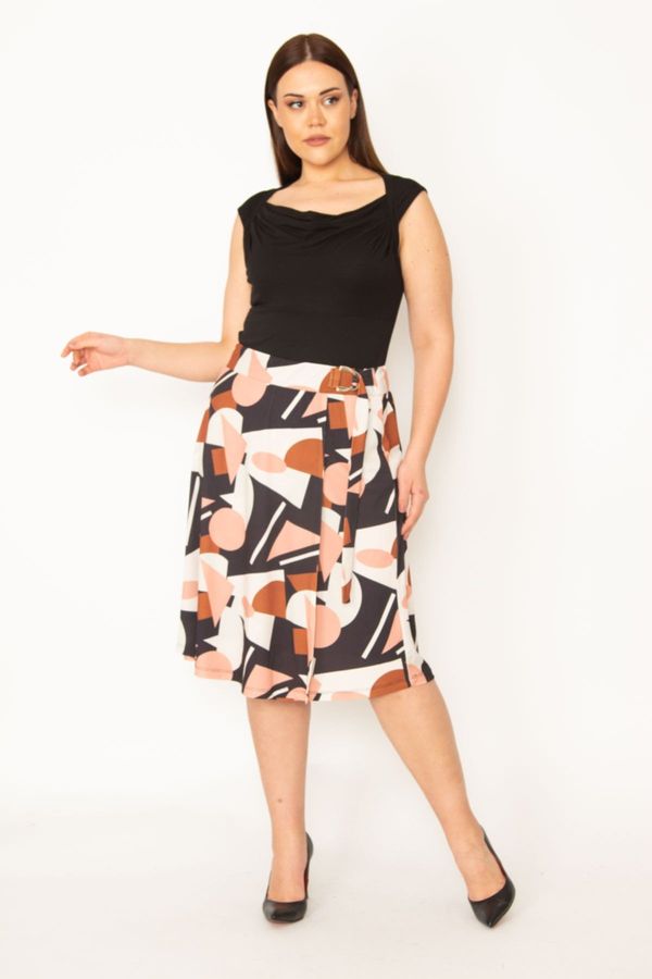 Şans Şans Women's Large Size Colorful Covered Wrap Waist Elastic Waist and Side Belt Buckle Lace-up Jersey Skirt