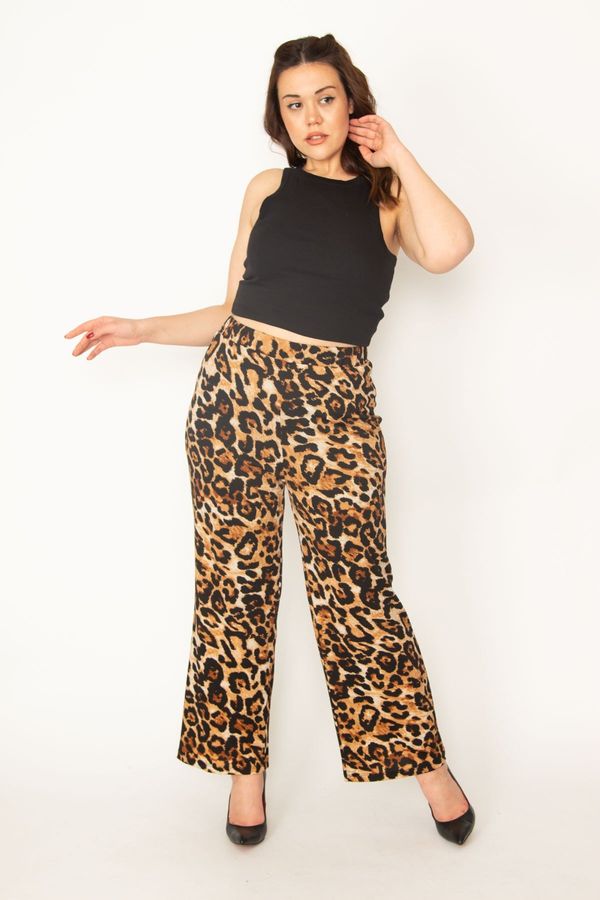 Şans Şans Women's Large Size Leopard Half Lined Pants with Elastic Waist