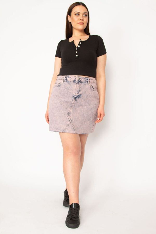 Şans Şans Women's Large Size Lilac Washed Effect Lean Skirt