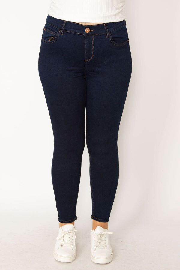 Şans Şans Women's Large Size Navy Blue 5 Pocket Denim Skinny Trousers