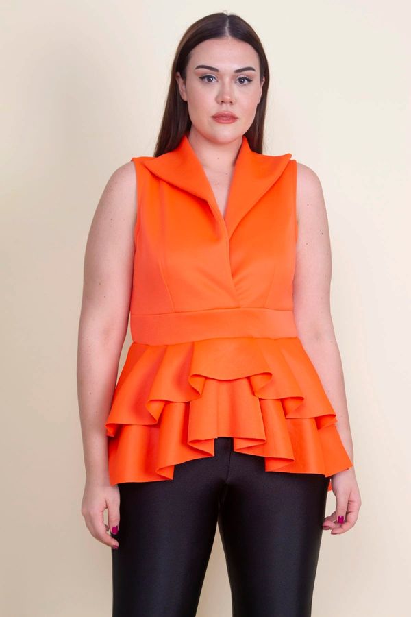 Şans Şans Women's Large Size Orange Flounce Detailed Tunic