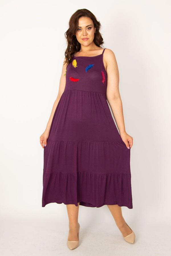 Şans Şans Women's Large Size Purple Appliqued Layered Strap Dress