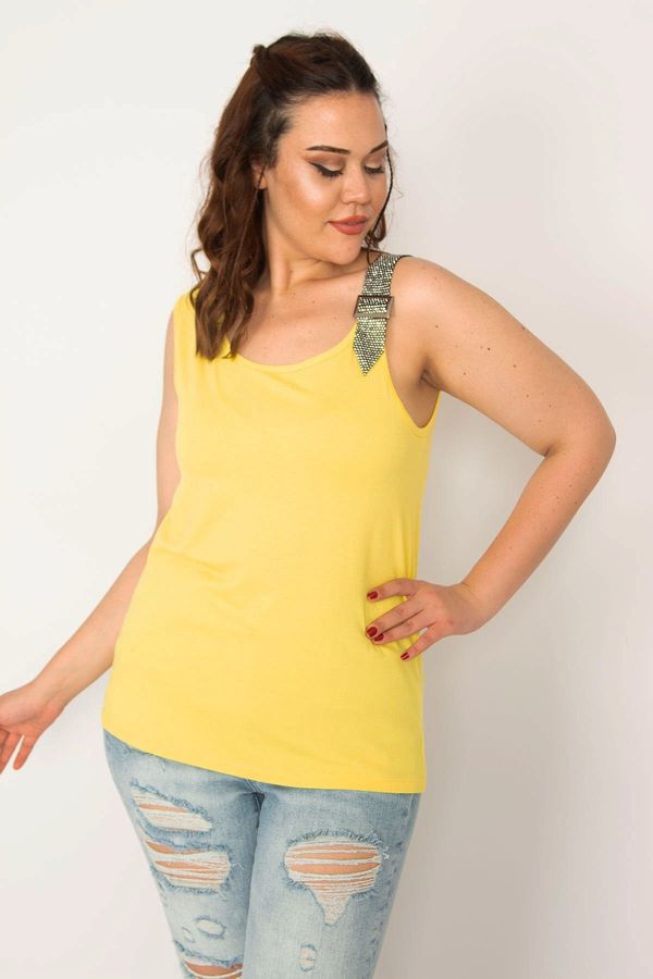 Şans Şans Women's Large Size Yellow Strap Viscose Blouse