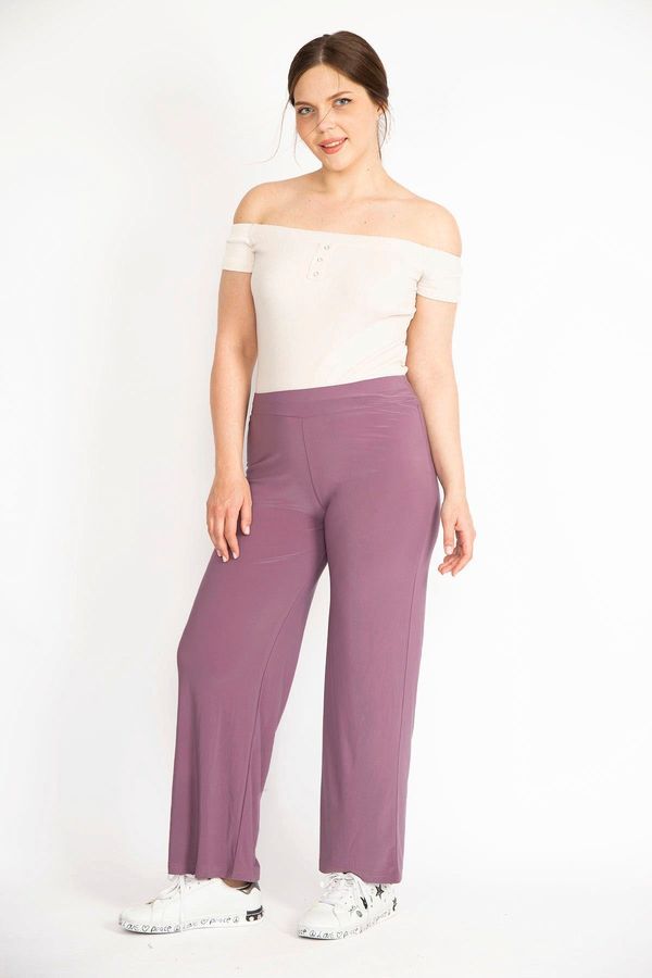 Şans Şans Women's Lilac Plus Size Lycra Buzy Fabric Elastic Waist Trousers