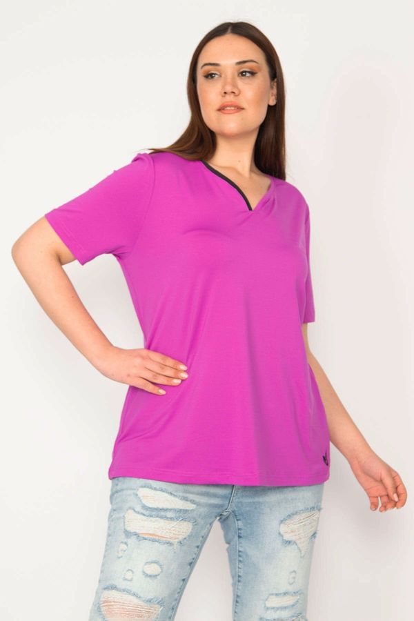 Şans Şans Women's Lilac Plus Size Single Collar Welt Sports Blouse