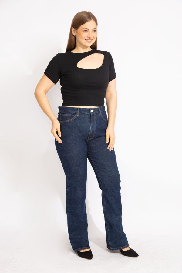 Şans Şans Women's Navy Blue Plus Size 5 Pocket Jeans