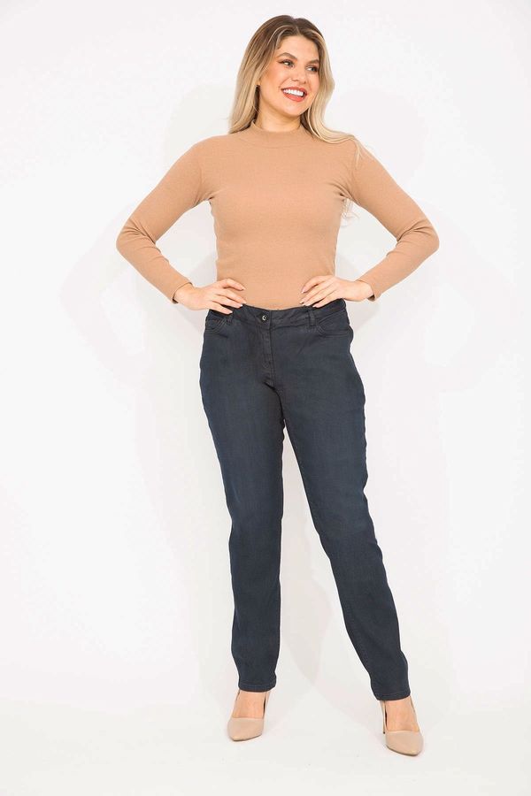 Şans Şans Women's Navy Blue Plus Size 5 Pocket Lycra Jeans