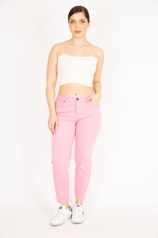 Şans Şans Women's Pink Large Size 5 Pocket Lycra Jeans