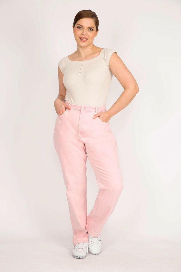 Şans Şans Women's Pink Large Size 5 Pockets Lycra Free Jeans