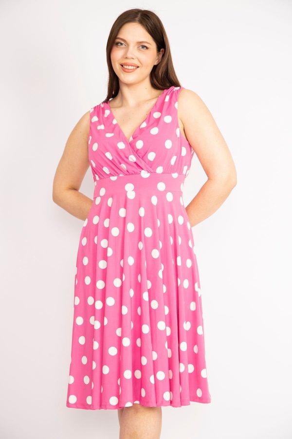 Şans Şans Women's Pink Plus Size Collar Pointed Patterned Dress