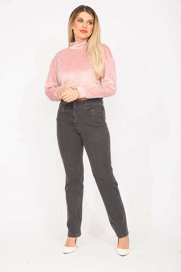 Şans Şans Women's Plus Size Anthracite 5 Pockets Lycra Jeans