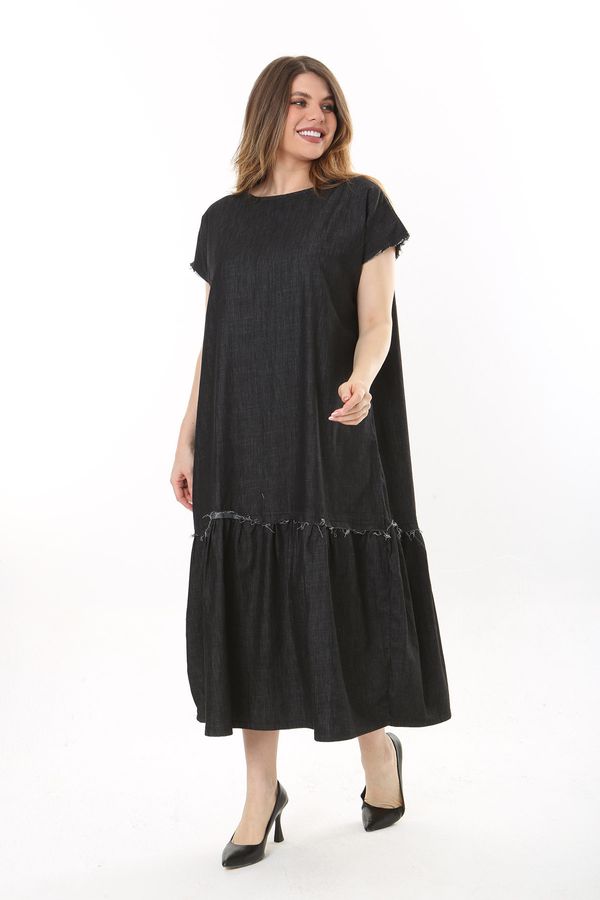 Şans Şans Women's Plus Size Anthracite Dirty Stitched Dress