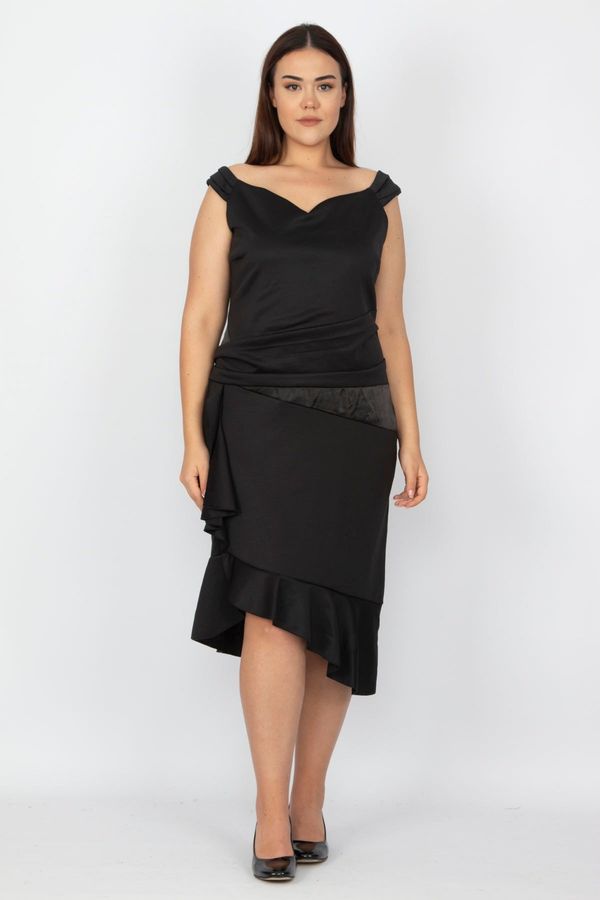 Şans Şans Women's Plus Size Black Dress With Waist And Skirt Detail